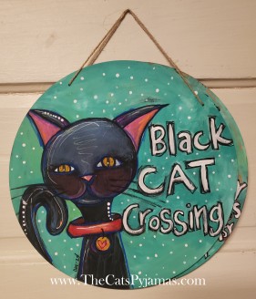 Black Cat Crossing Door Hanger Black Cat Crossing Door Hanger