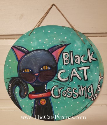 Black Cat Crossing Door Hanger