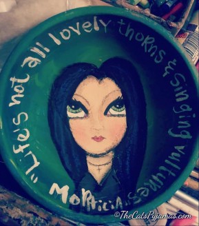Morticia Addams painted bowl